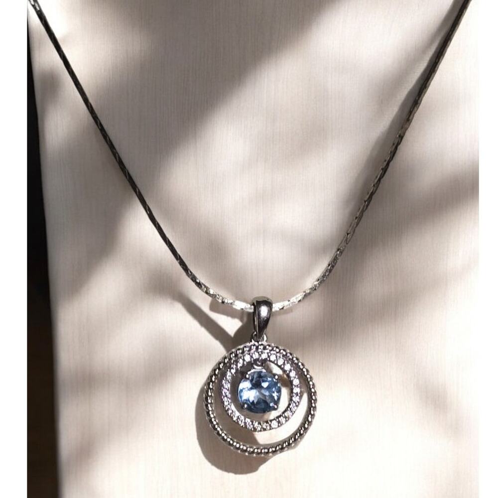 JWBR Blue Topaz Sterling Silver Pendant Necklace Quiet Luxury Elegance - Picture 3 of 7